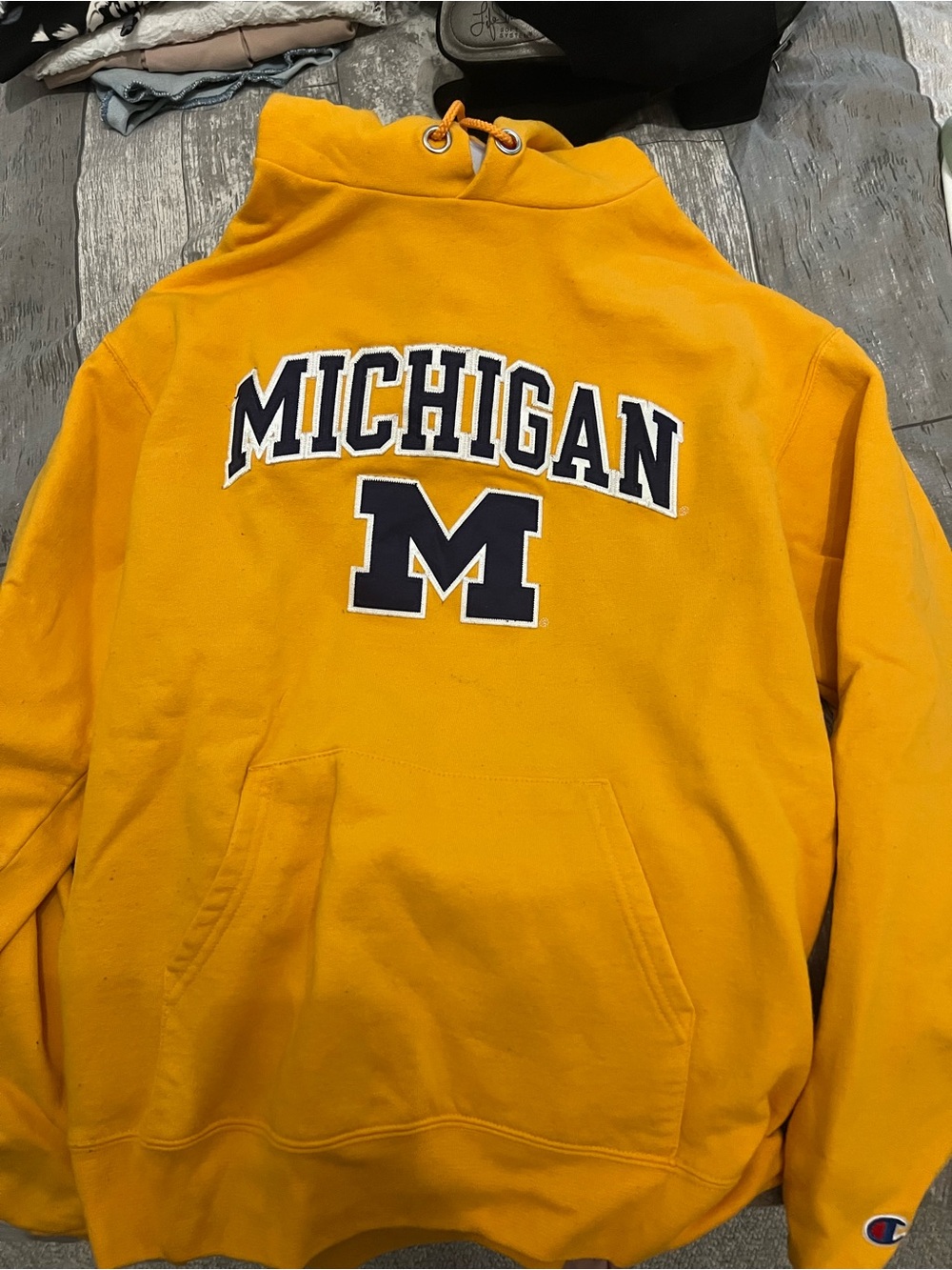 Champion Michigan Goldenrod Hoodie with Navy 'M' Logo